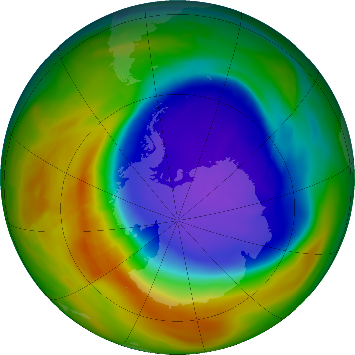 Antarctic ozone map for 10 October 2007